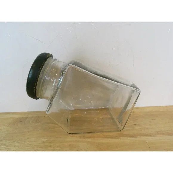VTG Glass Canister Set Of 3 Green Wood Lids Pentagon Mercantile Country
